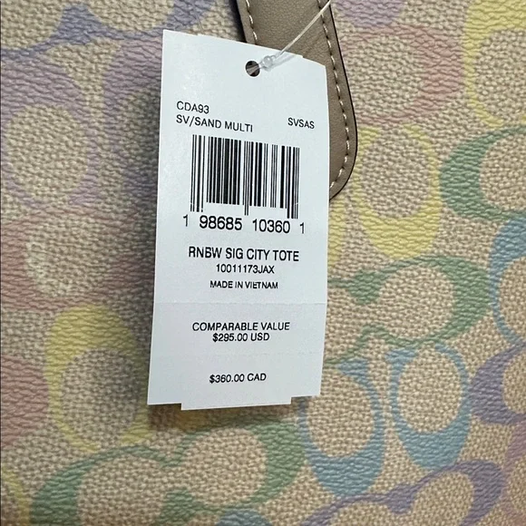 Coach City Tote Bag In Rainbow SignatureCanvas CDA93 Sand Multi